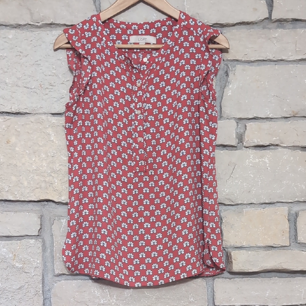 LOFT Brick Red Floral Blouse